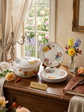 Vintage Royal Worcester "Ashford" round Covered Casserole Plus 4 Matching Plates